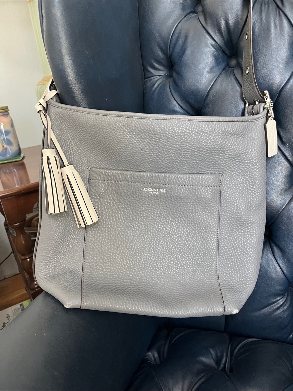 Coach gray pebbled crossbody